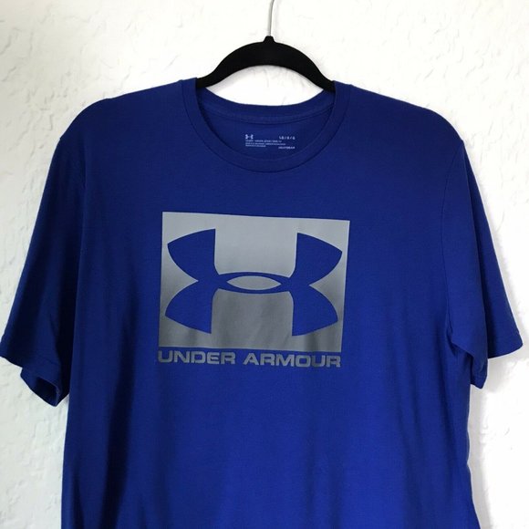 Under Armour Big Logo L Graphic Tee Blue Spell Out - Picture 1 of 5